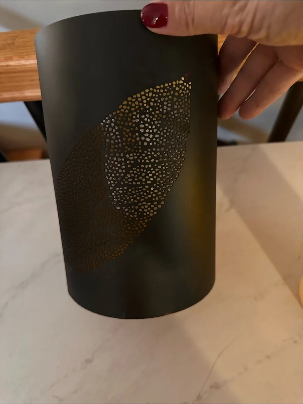 Crate & Barrel - Black Metal Leaf Luminary with Gold Interior
